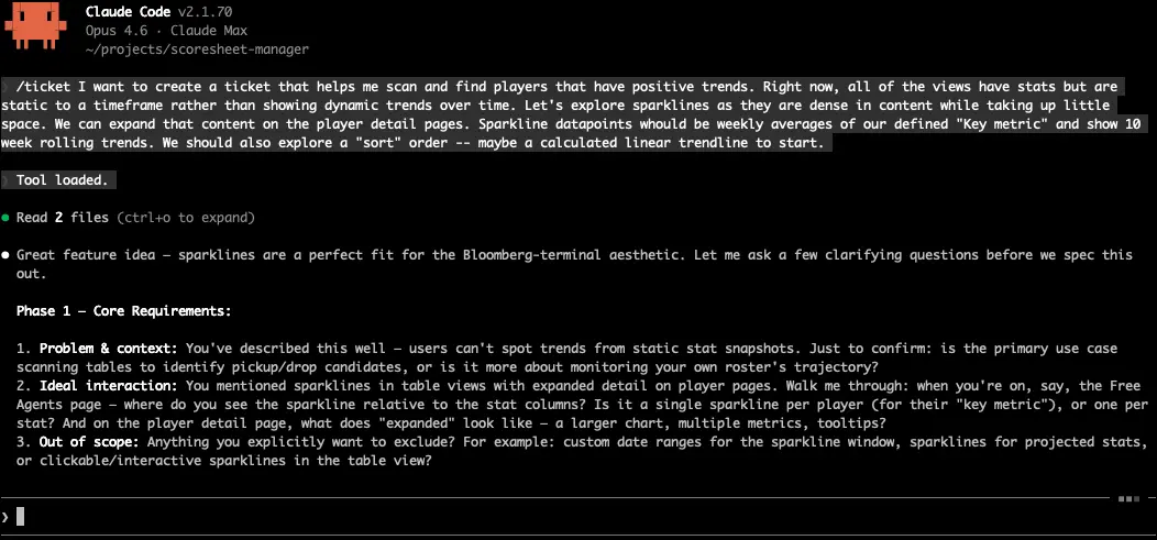 The /ticket skill workflow